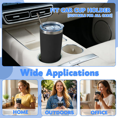 KDJFIIH 24 Pack Black 20oz Stainless Steel Tumblers with Lids & Straws, Double Wall Vacuum Insulated Leakproof Travel Mug for Hot/Cold Drinks, Powder Coated Bulk Cups for Wedding Party Office Gift