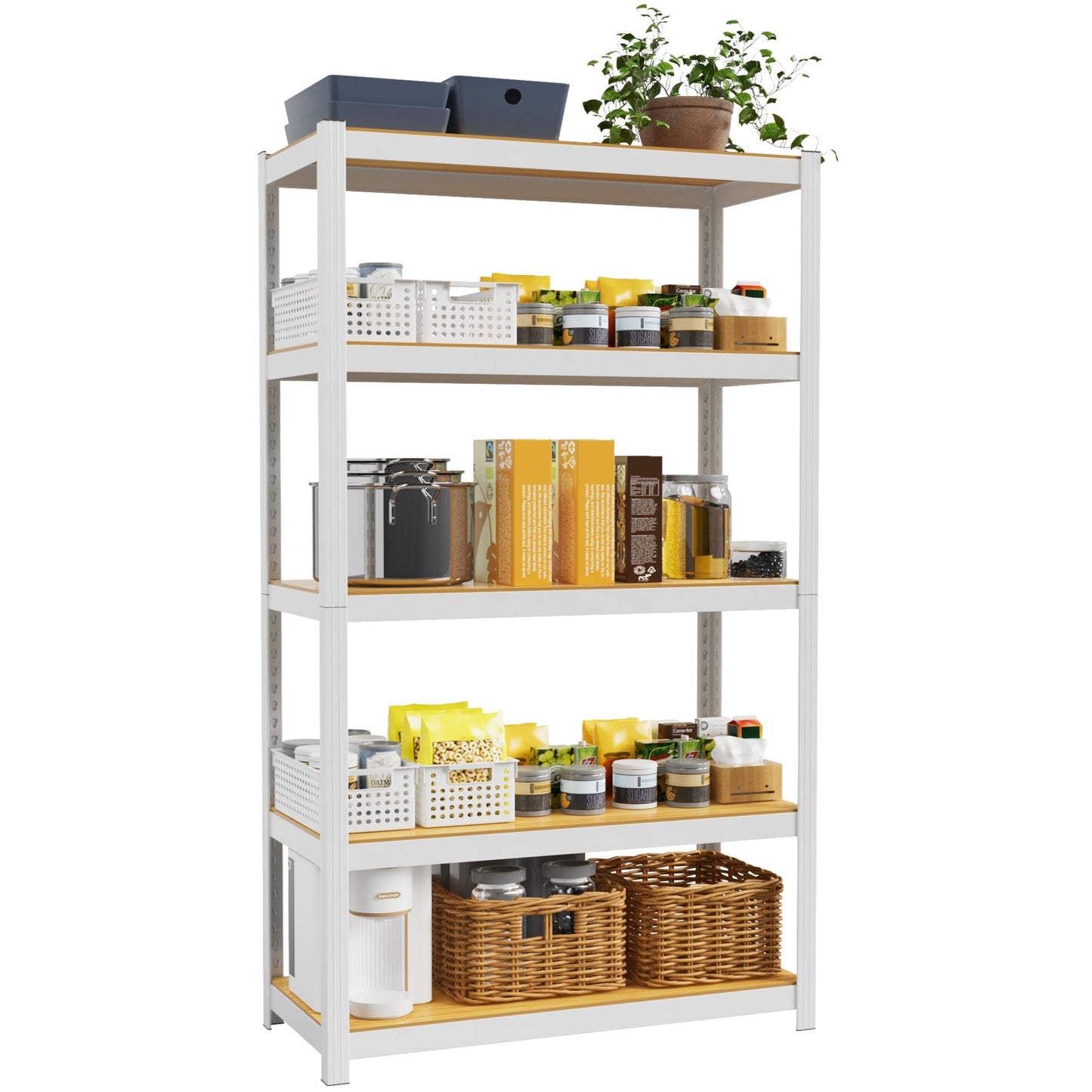 VDEVY 36" W x 16" D x 72" H Closet Storage Shelves,5 Tier White Metal Shelving Unit,Adjustable Heavy Duty Garage Shelves,Utility Rack Organizer Shelf for Kitchen Pantry Closet Garage