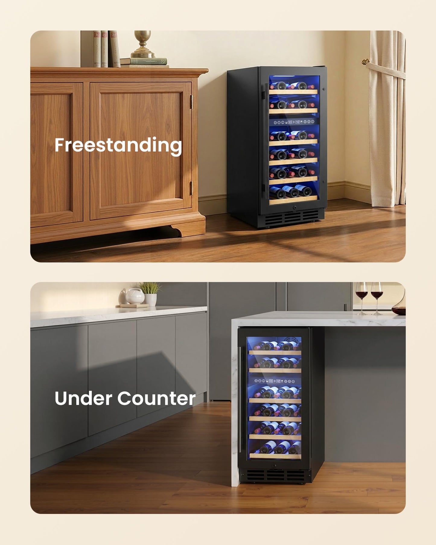 ICEVIVAL 15 Inch Wine Cooler Refrigerator, 28 Bottle Dual Zone Wine Fridge, UV-Resistant Glass Door, Quiet Compressor Cooling Digital Wine Cellar, Built-in or Freestanding Fridge for Home/Bar/Kitchen