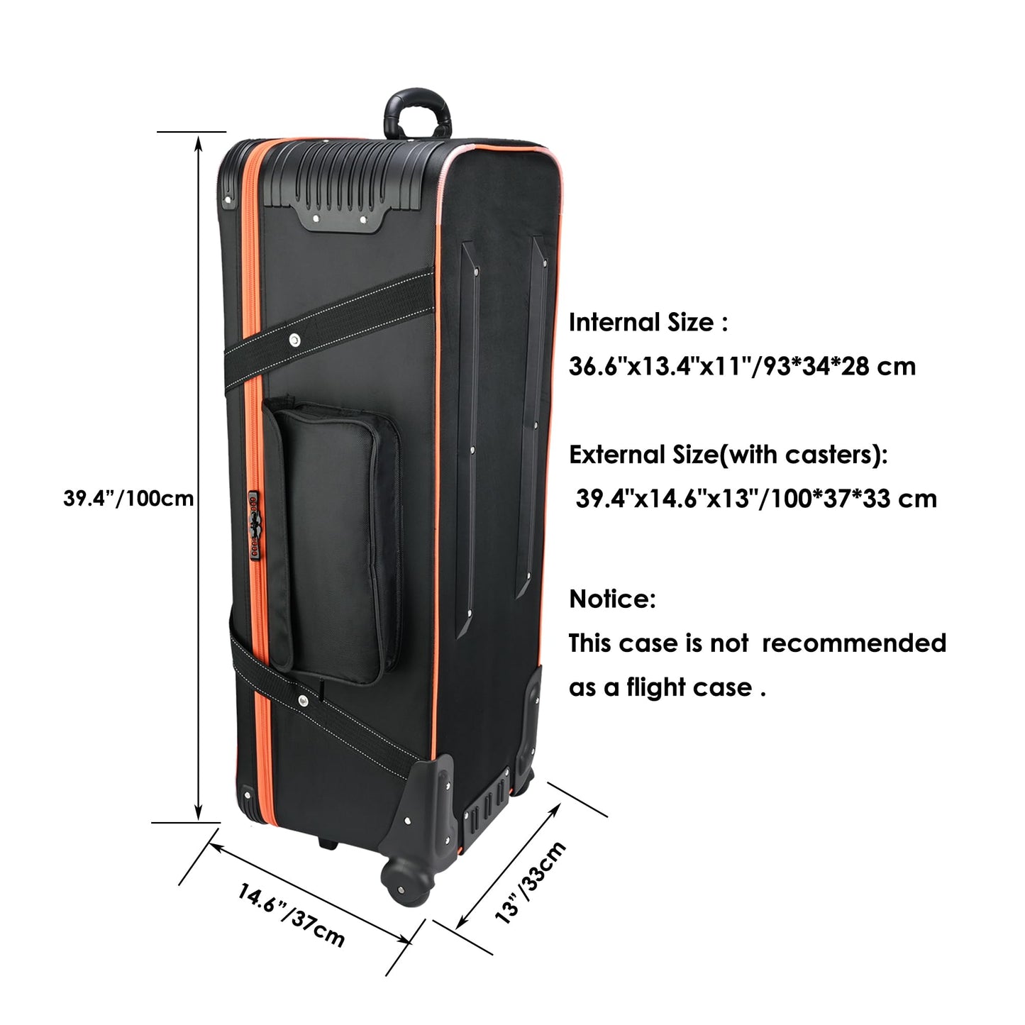 MagicLine Photo Studio Trolley Case with Side Pocket 39.4"x14.6"x13"/100x37x33 cm, Rolling Camera Case Bag, Carrying Bag with Wheels for Light Stands,Tripods,Flashes,Telescopes