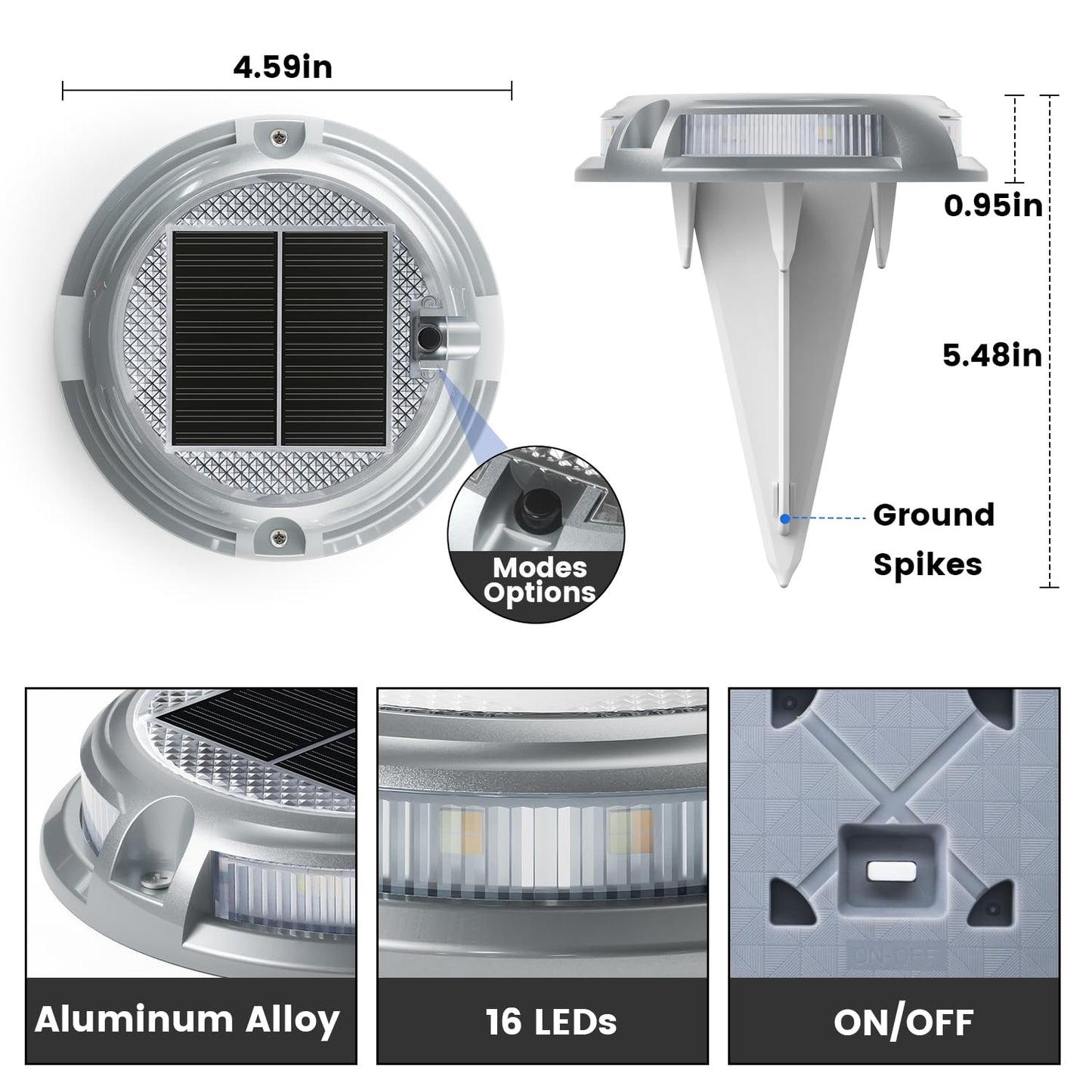 SIEDiNLAR Solar Driveway Lights Outdoor 16 LEDs 9 Modes, Dock Markers Deck Lights Waterproof Warning for Driveway Step Walkway Pathway Ground Yard Garden, RGB (12 Pack)
