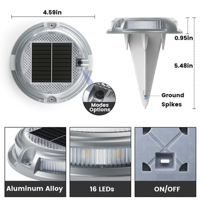 SIEDiNLAR Solar Driveway Lights Outdoor 16 LEDs 9 Modes, Dock Markers Deck Lights Waterproof Warning for Driveway Step Walkway Pathway Ground Yard Garden, RGB (12 Pack)