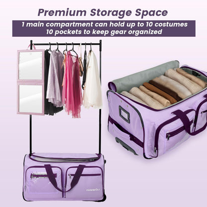 Fanwoli 23" Dance Bag with Garment Rack | Upgraded Stable System & Fabric | More Lightweight & Wear-Resistant | Ideal Competition Duffle Bag for Dancers Livestreamer Athletes