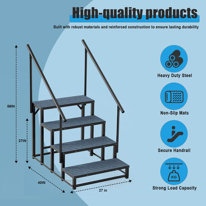 RV Steps with 2 Handrail, 4-Step Heavy Duty Hot Tub Steps, Non-Slip Outdoor Spa Steps for RV, Camper, Trailer, Mobile Home, Porch, Portable Ladder Stairs with Anti-Slip Mats (4 Steps with 2 Handrail)