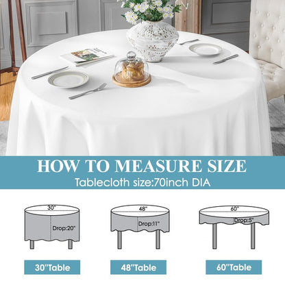 VidaFete 1 Pack 70inch Round Tablecloth Polyester Table Cloth, Stain Resistant and Wrinkle Polyester Dining Table Cover for Kitchen Dinning Party Wedding Rectangular Tabletop Buffet Decoration(White)