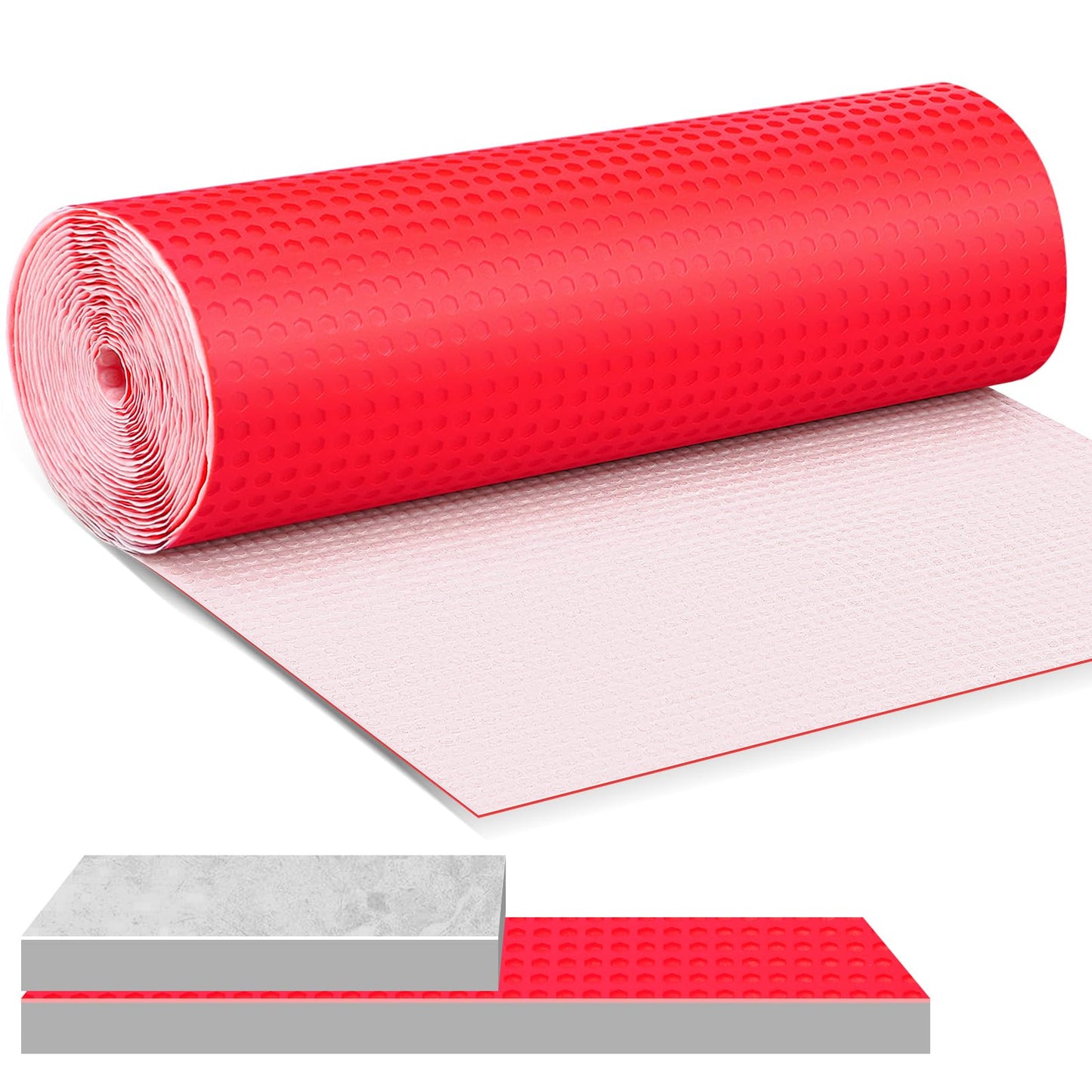 Drydiet 150 Sqft Uncoupling Membrane for Tile 1/8''(3mm) Thick Waterproofing Membrane Crack Prevention Anti Fracture Flooring Underlayment for Bathroom Shower Kitchen Basement(Red)