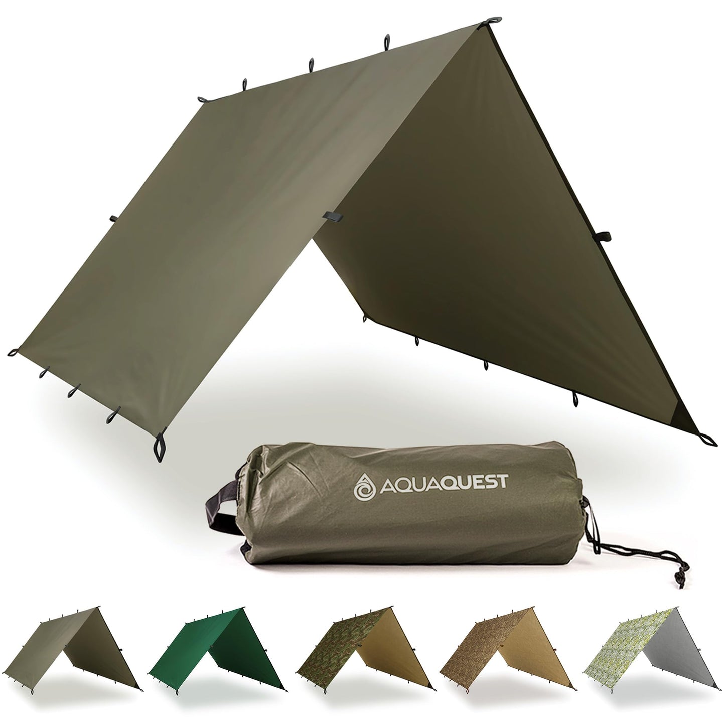 AquaQuest Defender Tarp – Heavy‑Duty Waterproof (20,000 mm) Seam‑Taped Rain Fly for Camping, Bushcraft & Survival – 10×10 Olive Drab
