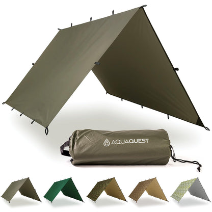 AquaQuest Defender Tarp – Heavy‑Duty Waterproof (20,000 mm) Seam‑Taped Rain Fly for Camping, Bushcraft & Survival – 10×10 Olive Drab