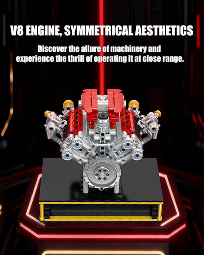 Mini V8 Engine Kits That Runs Build Your Own V8 Engine Building Set with Motor and Battery STEM Physical Science Educational Toy for Adults Kids Age 14+ (1123PCS)