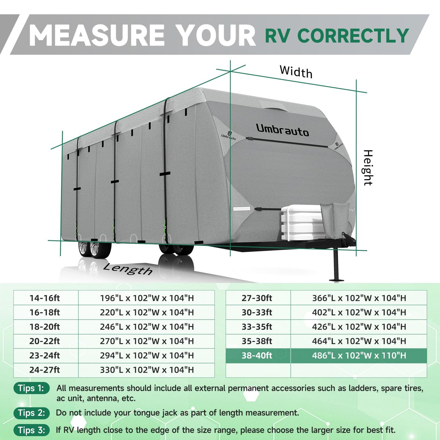 Umbrauto RV Cover Fits 33-35ft Travel Trailer: Lightweight, Waterproof Camper Cover for Toy Hauler, Winter Campsite, with Gutter Covers, Tongne Jack Covers, Windproof Straps