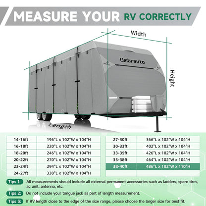 Umbrauto RV Cover Fits 30-33ft Travel Trailer: Lightweight, Waterproof Camper Cover for Toy Hauler, Winter Campsite, with Gutter Covers, Tongne Jack Covers, Windproof Straps