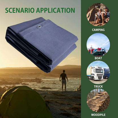 FoundGo Canvas Tarp 10x24 ft Heavy Duty Waterresistant Tarps with Grommets, UV Resistant, 22 Mil Tarpaulin,14 oz Durable Cloth Covers for Car, Roof, Boat, Camp, Canopy, Woodpile with Ropes-Blue