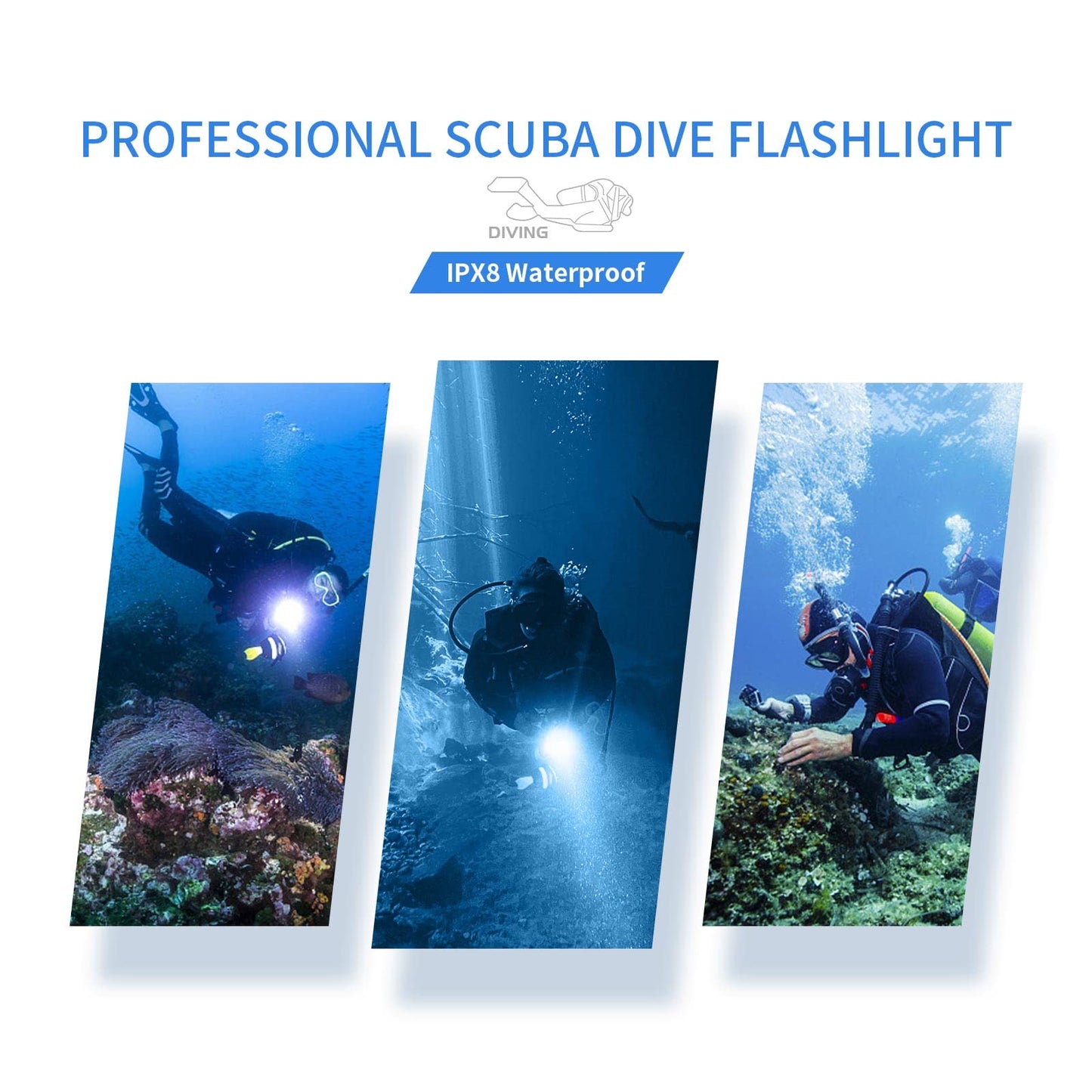 Wurkkos Diving Flashlight DL06 Max 15000 Lumen Scuba Dive Light, 100°Beam Angle Diving Light with 6 LED, IPX8 Waterproof Dive Torch 100m Underwater Flashlight Neutral White(5000K)