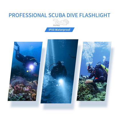 Wurkkos Diving Flashlight DL06 Max 15000 Lumen Scuba Dive Light, 100°Beam Angle Diving Light with 6 LED, IPX8 Waterproof Dive Torch 100m Underwater Flashlight Neutral White(5000K)