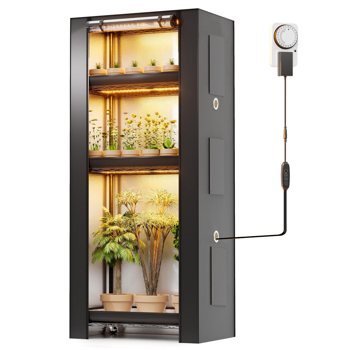 SPECILITE Plant Stand with Grow Tent Lights, 1680D High Reflective Cover, 10-Level Full Spectrum 5000K LEDs, 4-Tier Adjustable Metal Greenhouse（250 Lbs for Plant Growth, Seed Starting, 28"x14"x59"