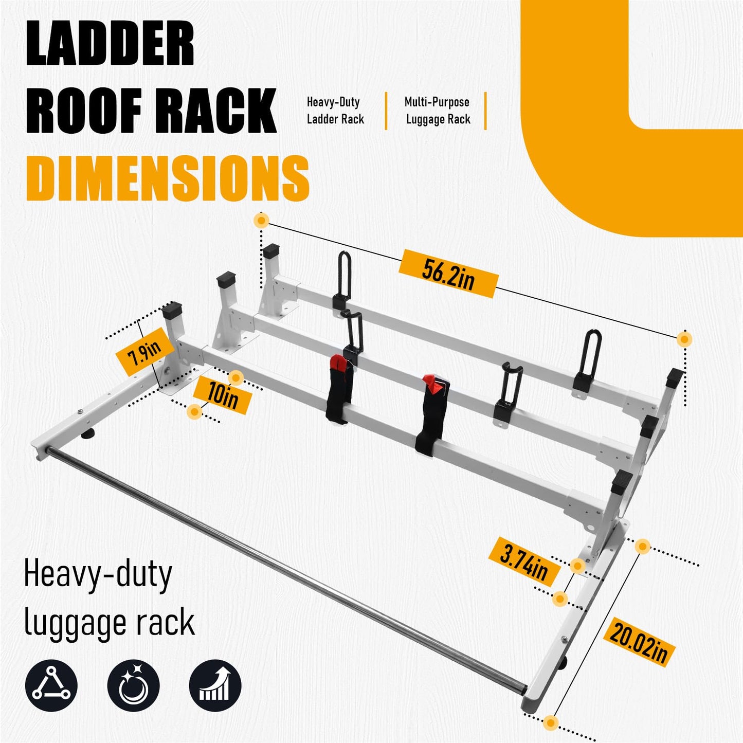 Cargo Van Roof Ladder Rack with Roller Fit for 2015-2024 Ford Transit 150 250 350, 54" Heavy Duty Van Ladder Roof Rack 800 Lbs Load Capacity 3 Bars