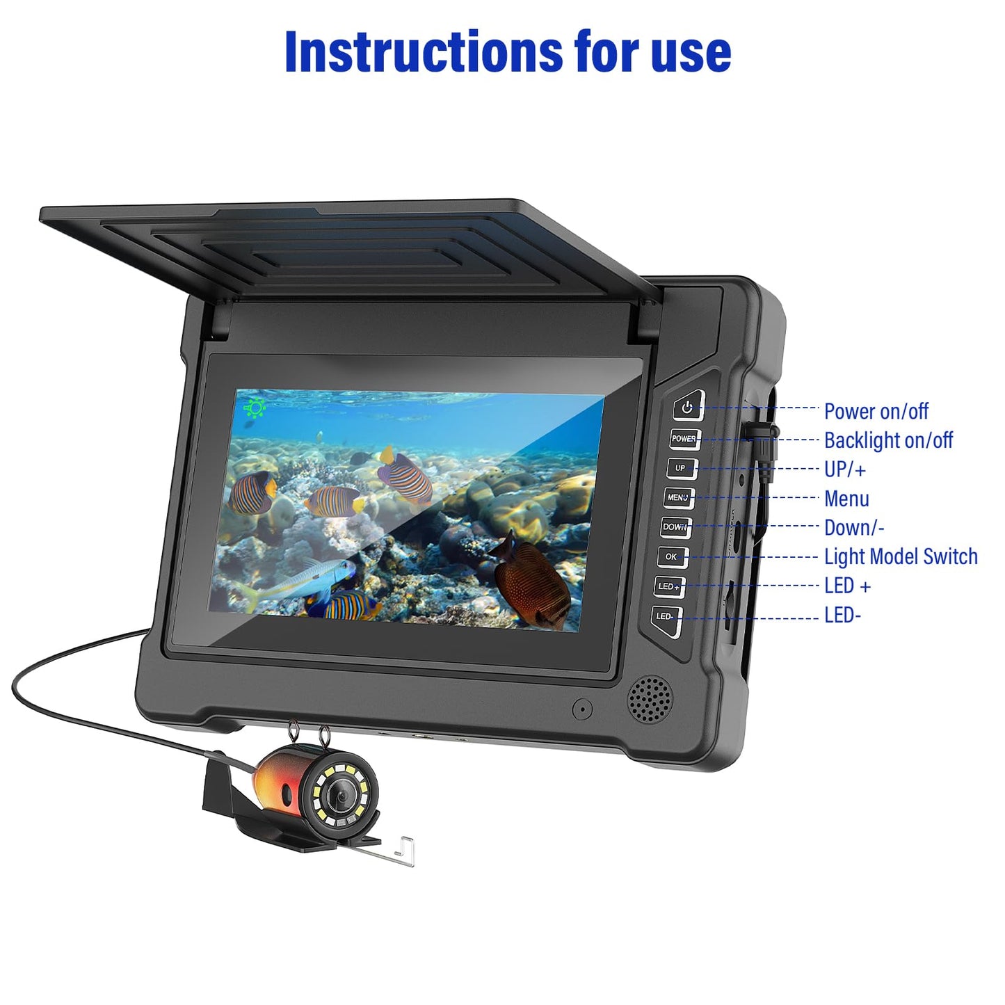 EIXAUP Underwater Fishing Camera, 7 inch HD IPS Monitor 1200TVL IP68 Wateproof Camera with 6 Pcs LED Lights + 6 Pcs IR Infrared Lights, 165°Wide Angle for Ice, Boat and Lake Fishing(100 FT/30 M)