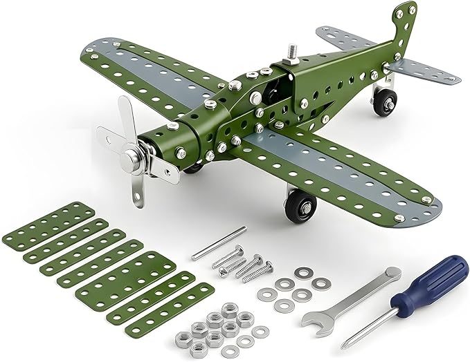 Metal Model Airplane Building Toys for Boys &amp Girls Ages 8-16 258 Pieces DIY STEM Construction Kits Educational Engineering Science Plane Set Vintage Aircraft Vehicle Gift for Kids &amp Adults