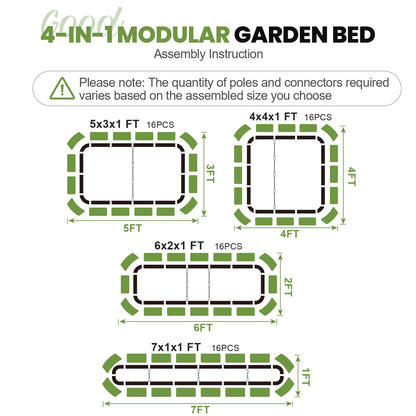 G GOOD GAIN 4-in-1 Adjustable Raised Garden Bed Kit | Galvanized Planter Boxes for Vegetables, Flowers | 12" Tall, Multiple Sizes (5x3x1ft, 4x4x1ft, 6x2x1ft, 7x1x1ft) | Outdoor Metal Raised Bed, Green