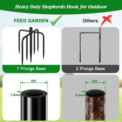 Feed Garden 76'' Heavy Duty Bird Feeder Pole - Adjustable Shepherds Hook with 7-Prong Base for Outdoor Use