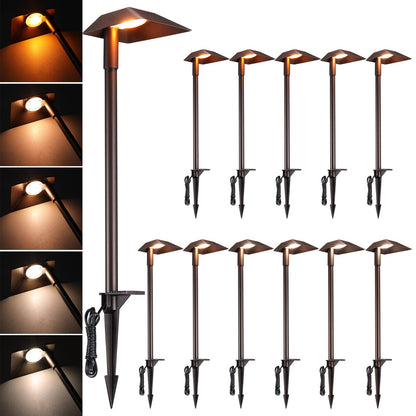 LEONLITE 12-Pack 5CCT Anti-Glare Low Voltage Pathway Lights, 5W Wired LED Landscape Path Lights, Aluminum IP65 Outdoor Landscape Lighting for Walkway Yard, 1800K/2700K/3000K/4000K/5000K, ETL