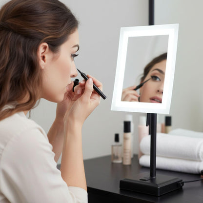 JERDON Lighted Tabletop Magnifying Mirror - Black Makeup Mirror with 5X Magnification and LED Lights - Model JRT910BKL