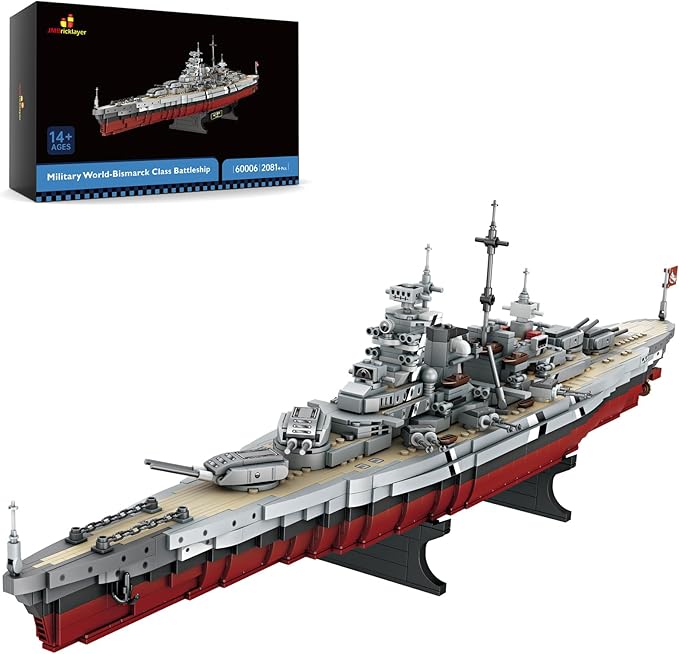 JMBricklayer Battleship Building Block Set 60006 Military Warship Toys Bismarck Class Battle Ship Boat Kit Collectible Display Sets for Adults Army Toy Gifts for Adults