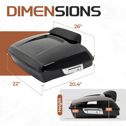 ECOTRIC 5.5" Razor Motorcycle Trunk Luggage w/Backrest Compatible with 2014-2024 Davidson Touring Models Trunk Tail Box
