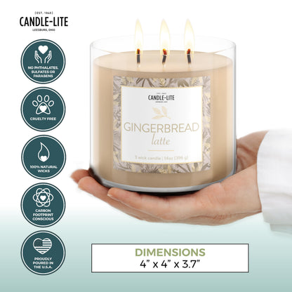 Candle-lite Holiday Scented Candles, Gingerbread Latte Fragrance, 14 oz 3-Wick Jar Candle, Proudly Poured in USA, Christmas Home Decor Candle, 40 Hours of Burn Time, Holiday Gift for Men and Women