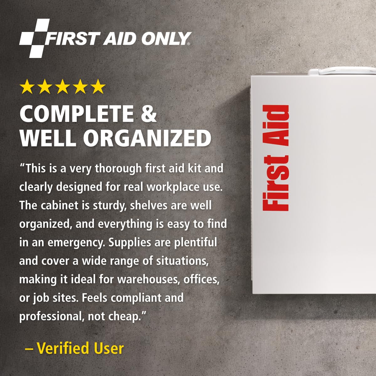 First Aid Only 90575 3-Shelf ANSI B+ and OSHA-Compliant First Aid Kit, 100-150-Person Emergency First Aid Kit for Business and Worksite, First Aid Metal Cabinet with Medications, 676 Pieces