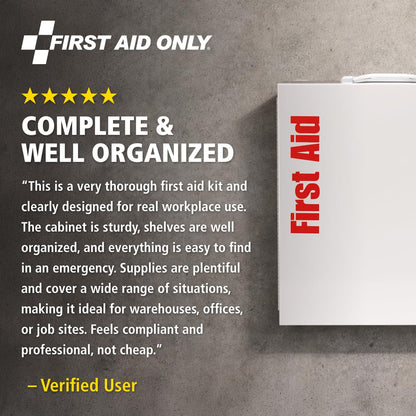 First Aid Only 90575 3-Shelf ANSI B+ and OSHA-Compliant First Aid Kit, 100-150-Person Emergency First Aid Kit for Business and Worksite, First Aid Metal Cabinet with Medications, 676 Pieces