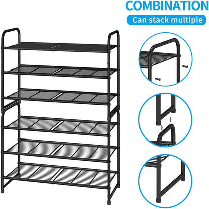 Simple Trending 3-Tier Stackable Shoe Rack - Expandable Adjustable Storage Organizer | Black Wire Grid