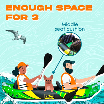Keystone Peak Inflatable Kayak 2 Person with Detachable Sun Canopy – Heavy-Duty Tandem Kayak for Adults – Reinforced Paddles, Waterproof Phone Bags, Adjustable Seats, Extra Seat for Dog or Child