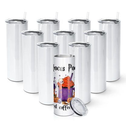 AGH 10 Pack Sublimation Tumblers Blank 20 OZ Straight Skinny Tumbler with Straw, Stainless Steel Double Layer Insulated Mug, Individually Box, Travel Tumblers