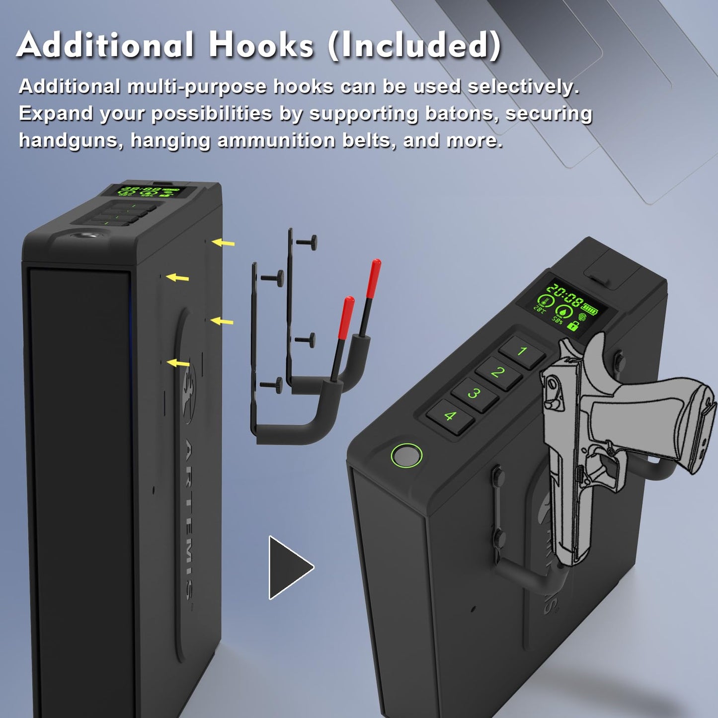 Biometric Slider Handgun Gun Safe for Home Nightstand,Cloakroom, Desk,Bed Side,Truck, Artemis Auto Sliding Door Hand Gun Safe for Pistol Unlock Fingerprint，Digital PIN，Key Access