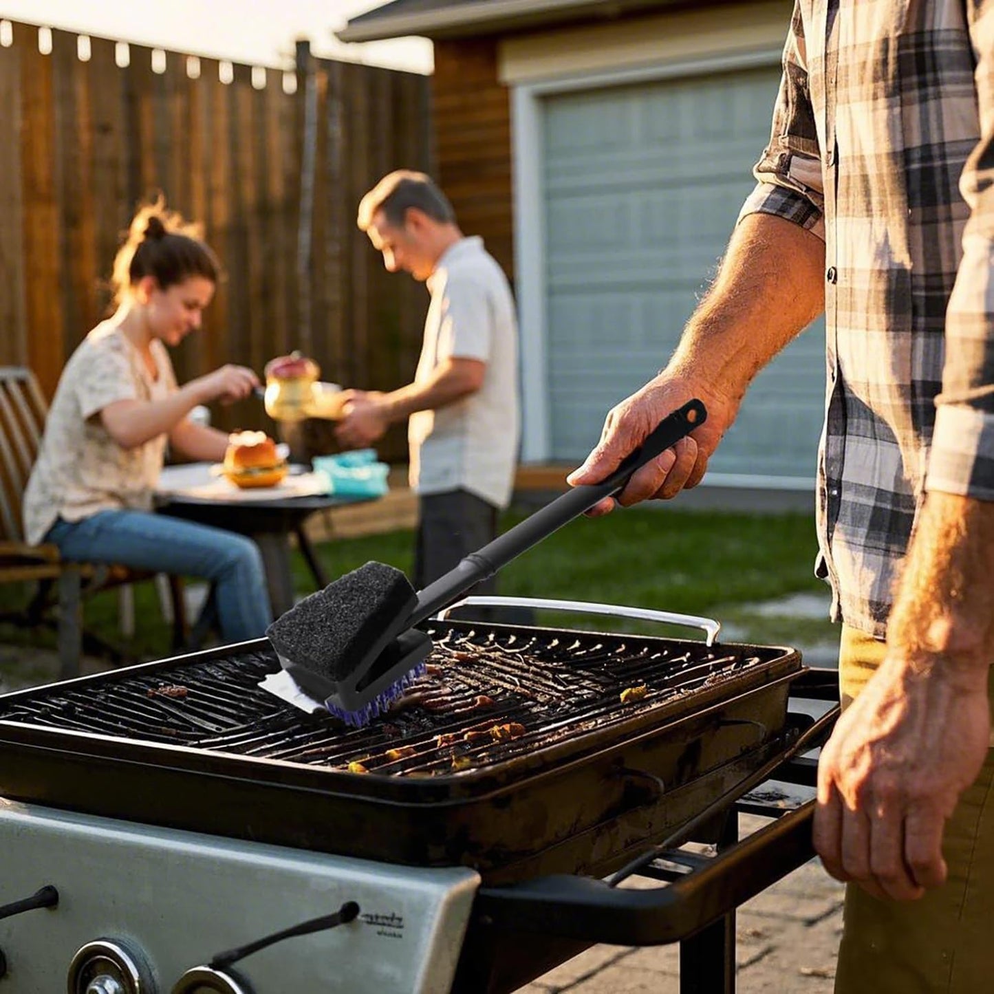 Skiennix Nylon Grill Brush - Safe Bristle-Free BBQ Cleaner Kit | 3-Piece Outdoor Grill Scraper Set