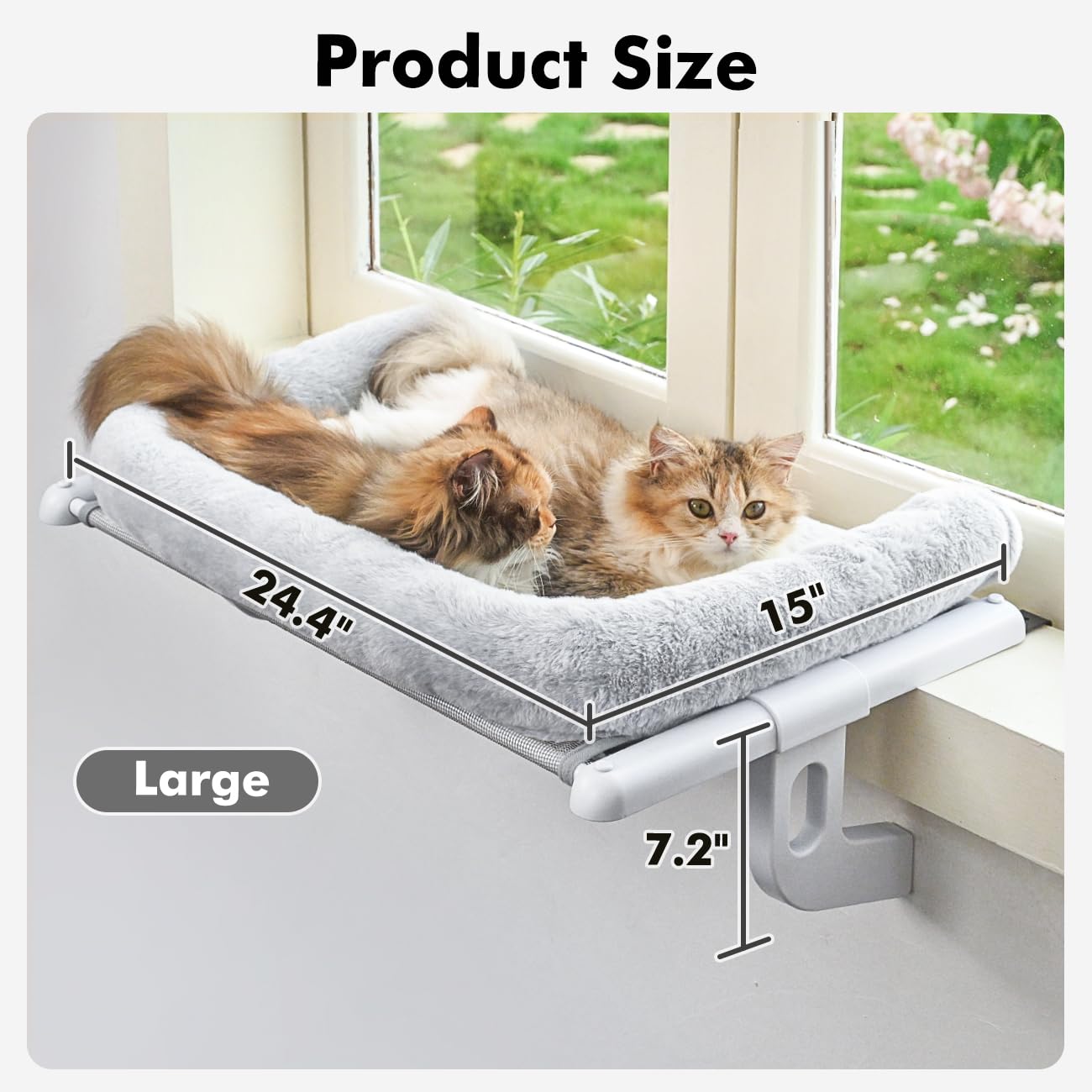 Zoratoo Cat Window Sill Perch with Large Bolster, Easy to Adjust & Assemble Cat Window Seat for Windowsill & Bedside, Pet Hammock Bed for Large Cats and Kittens (Grey, L)