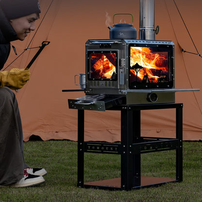 MC TOMOUNT Camping Tent Stove, Ultra-large Capacity Family Wood Burning Stove, Stainless Steel Hot Tent Stove with Stove Frame Base, Portable Wood Stove for 10-30m² Inflatable Tent Bell Canvas Tent