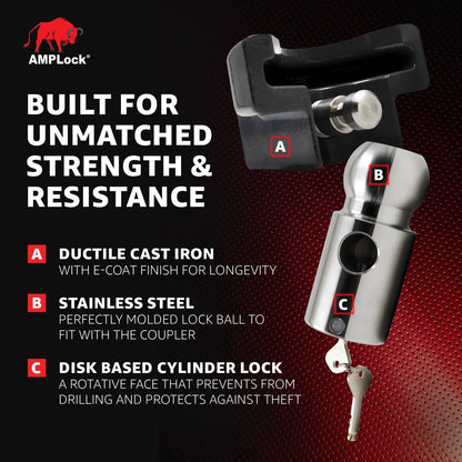 AMPLock U-BRP2516 2 5/16", Heavy Duty Trailer Lock for 2 5/16" Coupler, RV Camper Hitch Lock, Receiver Hitch Accessories, Fast Push System, Rust Resistant Finish, Long Term Outdoor Use