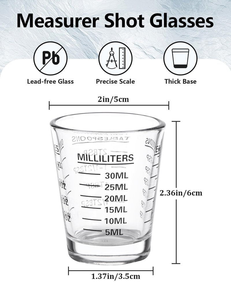 SAIAOKJ Shot Glasses Measuring Cup Set 2PACK Espresso Shot Glasses Liquid Heavy Glass 26-Incremental Measurement 1 OZ, 2 TBS, 6 TSP, 30 ML Kitchen Tools (Black)