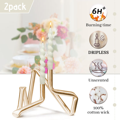 Spiral Taper Candle Milk White Unscented Twisted Candlesticks 7.5 Inch Smokeless Short Candle Stick for Wedding Dinner Decor Creative Gift 2PCS