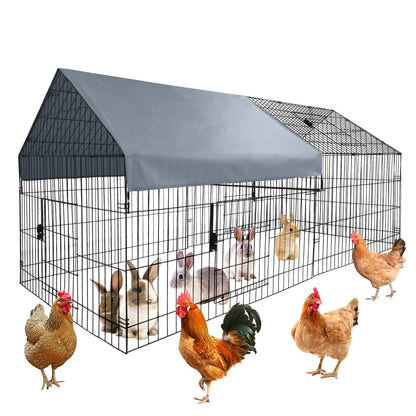GarveeHome Large Metal Chicken Coop,86" L x 40" W Portable Chicken Run with Waterproof Cover, Chicken Coop Run, Outdoor Backyard Farm Poultry Fence Pet Playpen for Rabbit, Duck, Chinchillas