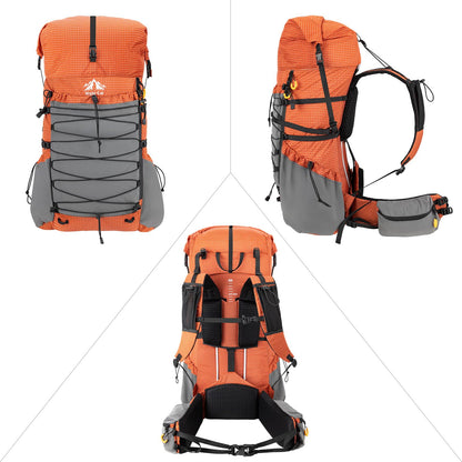 Night Cat Internal-frame Hiking Backpcack: 50L / 60L / 70L Roll Top Lightweight Travel Backpack with Rain Cover for Men Women Hiking Camping Backcpacking Orange Red