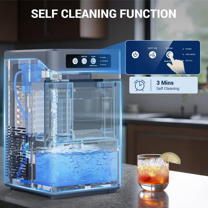 Nugget Ice Maker Countertop, 44lbs/24H with 0.8 Gallon Tank, ETL Approval, Chewable Soft Pellet Ice Ready in 5 Mins, Stainless Steel Countertop Ice Maker with Self-Cleaning for Home, Office, RV