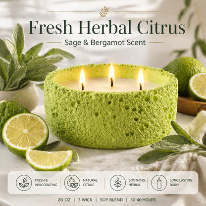 Viyffo 20oz Large Scented Candle - Sage & Bergamot, 3 Wick Non Toxic Soy Candles for Women & Men, Matte Green Ceramic Jar, Luxury Home Fragrance, Elegant Room Decor & Premium Gift