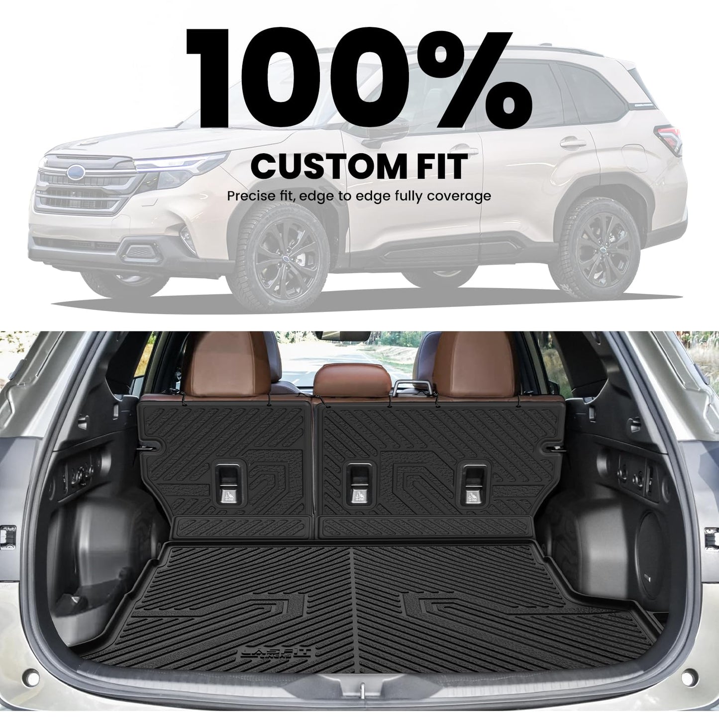 LASFIT Cargo Tray Mat & Backrest Mat for Subaru Forester 2025-2026 (Fit Hybrid,Not for Gas), All Weather TPE Custom Fit Easy Clean for Forester 2026 2025 Trunk Tray Liner & Seatback Mat, Black