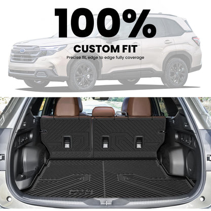 LASFIT Cargo Tray Mat & Backrest Mat for Subaru Forester 2025-2026 (Fit Hybrid,Not for Gas), All Weather TPE Custom Fit Easy Clean for Forester 2026 2025 Trunk Tray Liner & Seatback Mat, Black