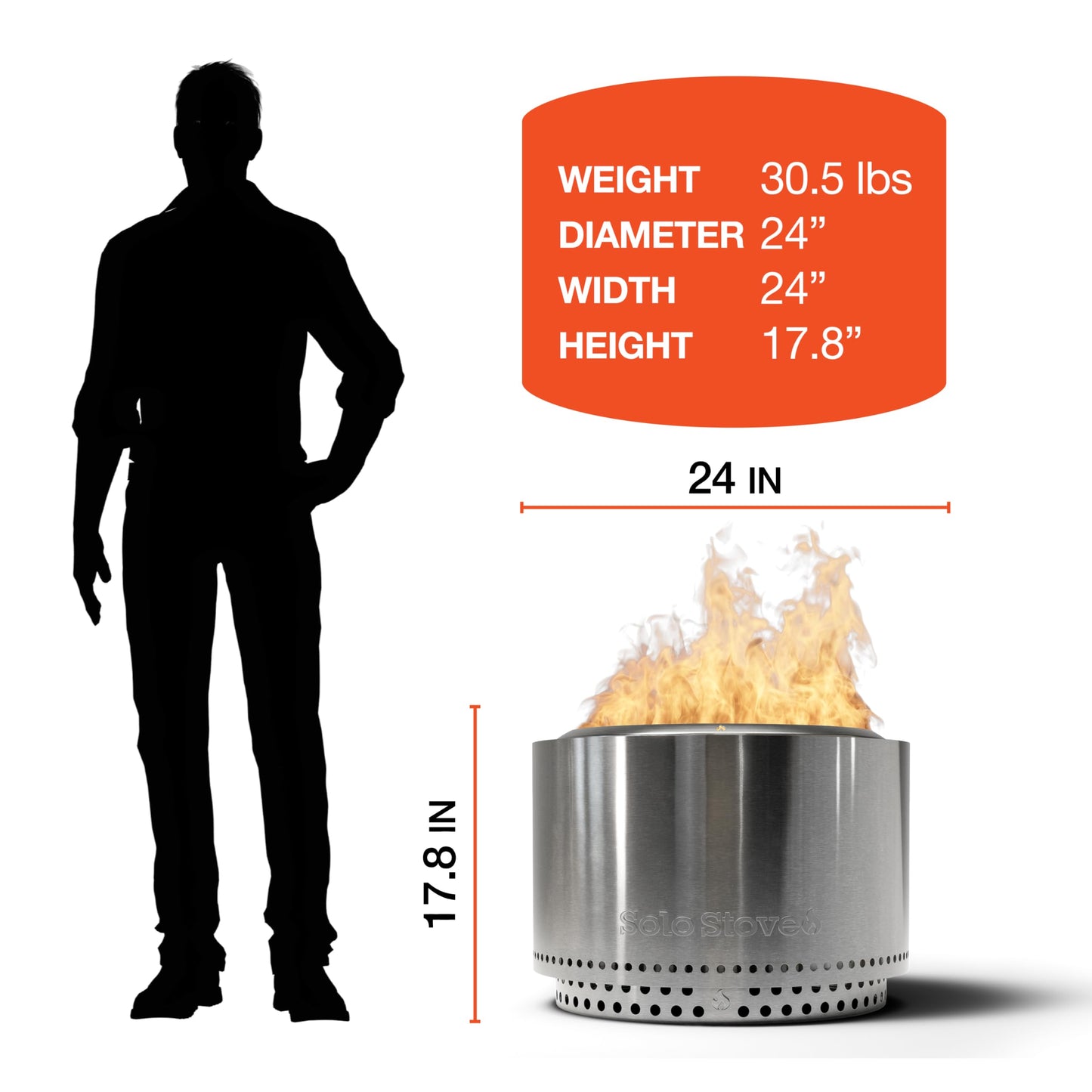 Solo Stove Basecamp 24" Fire Pit with Stand | Smokeless Wood Burning Fire Pit, 360° Airflow Design, Stainless Steel Outdoor Fire Pit for Backyard & Patio | 24 Dia x 17.8” H, Ideal for 5–7 People