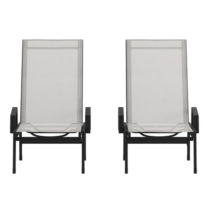 Flash Furniture Brazos Set of 2 Adjustable Chaise Lounge Chairs with Arms, All-Weather Outdoor Five-Position Recliners, Black/Gray