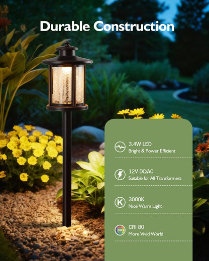 LITFIT Low Voltage Landscape Lighting, 12V 3.4W 155LM 3000K Wired Path Light, Outdoor Waterproof Electric Garden Light, Aluminum Yard Light, 50000H Integrated LED, Crackled Shade, ORB Finish, 4 Pack